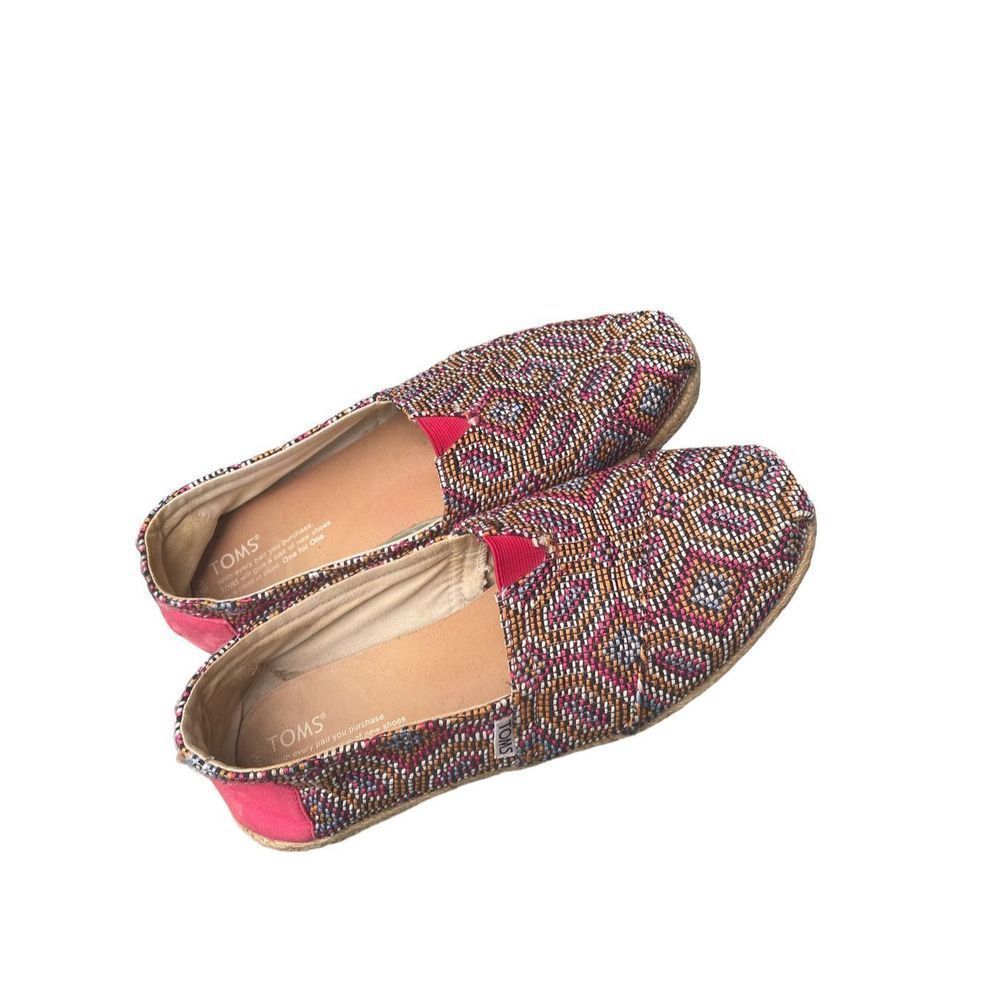 Toms classic pink multi woven rope sole slip on shoes 9.5